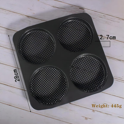 Hamburger Bun Pan, 5 Inch Non-Stick Carbon Steel Mold, 4 Cup Big Baking Pan for Homemade Buns