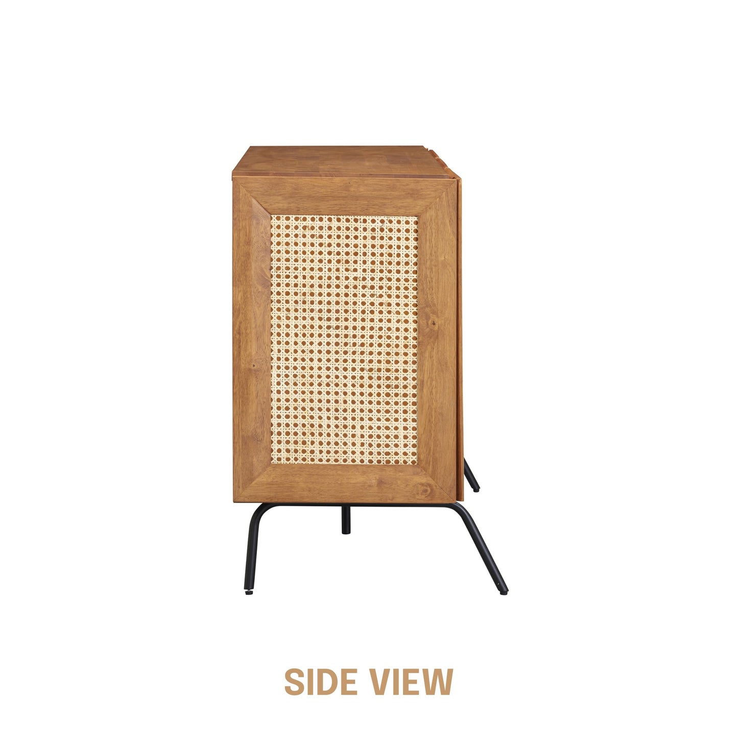NTC MOSSIC Modern Sideboard with 3 Doors, Natural Rattan Storage Cabinet, Buffet with Metal Legs, Boho Accent Cabinet for Living Room, and Entryway, Effortless Assembly, Teak Look