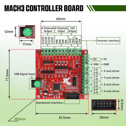 RATTMMOTOR CNC Controller Kit, 3 Axis CNC Kit with Nema23 Stepper Motor 57*76mm 270Oz-in 3A 1.8Nm, TB6600 Driver 4A, USB Mach3 CNC Motion Control Card Breakout Board, 24V Power Supply for CNC Machine