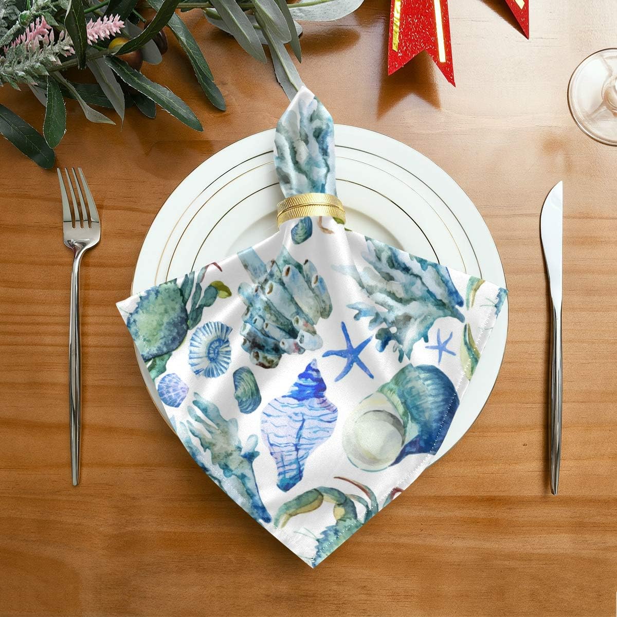 Set of 6 Ocean Animal Cloth Napkins, 20x20 Inch, Reusable Washable Dinner Napkins for Holiday Party Restaurant Banquet