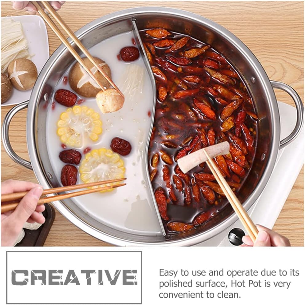 Cabilock Nonstick Frying Pan, 32cm Double Flavor Hot Pot with Divider, Stainless Steel Dual Sided for Induction Cooktop