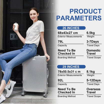 EclatVivid Luggage, Full Aluminum Body Suitcase, 28 Inch 100% Aluminum Hard Shell Luggage, Aluminium Large Suitcase With TSA Locks(Silver, Classic)