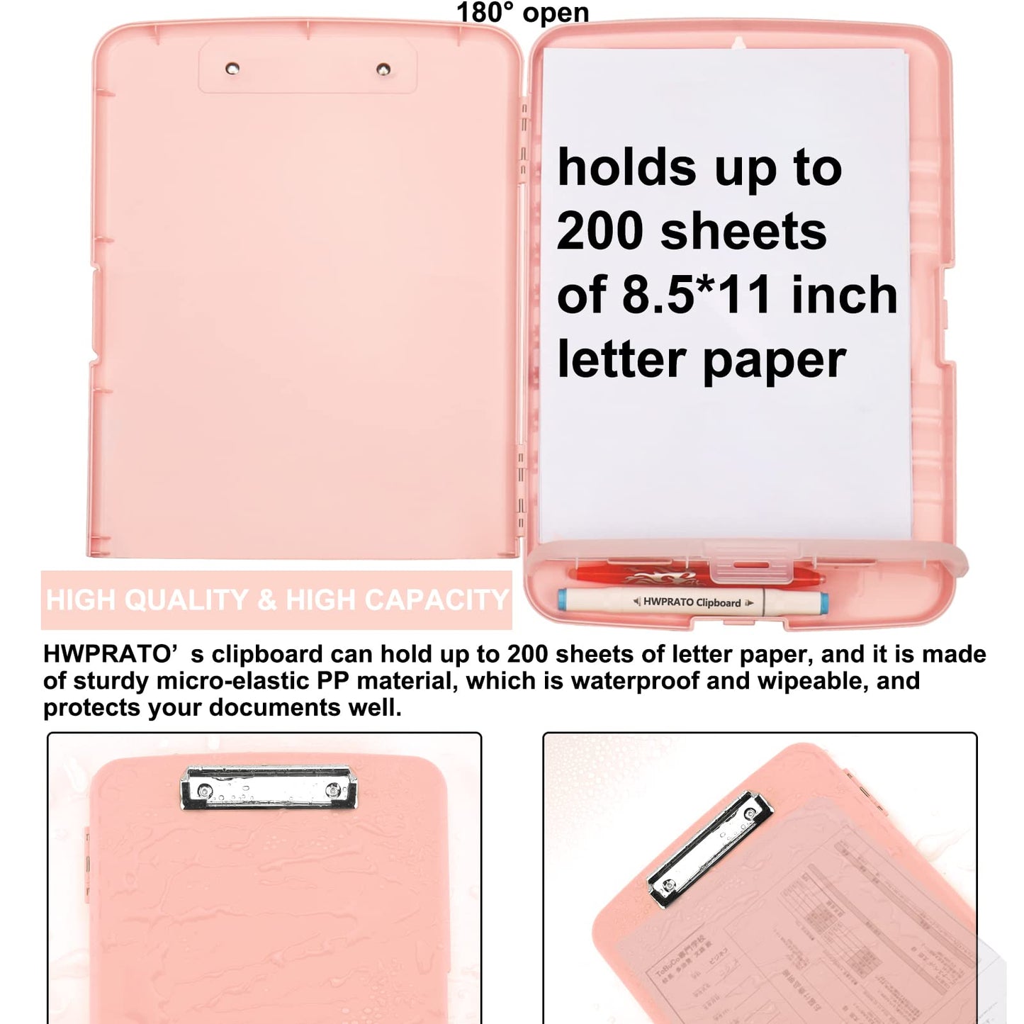 HWPRATO Clipboards Organizer Clipboard with Storage Nursing Clipboard Foldable File Folder Plastic Folio with Storage Case for Teacher,Kids,Doctor,Offices (Light Pink)