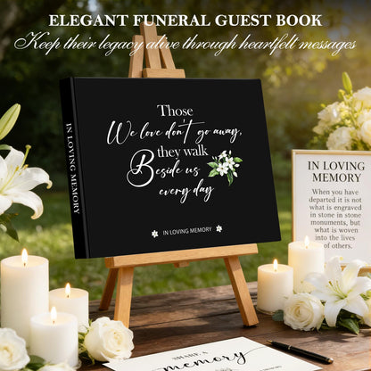 Lanpn Funeral Guest Book for Memorial Service, 100 Pages in Loving Memory Sign in Books for Guests with Memorial Table Sign, Leather Cover Funeral Favors Registry Book, Black