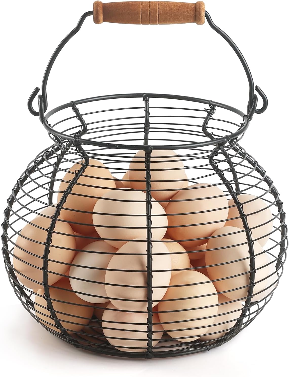 Farmhouse Round Wire Egg Basket with Handle, Metal Egg Collecting Basket for Countertop Holder (8.5 * 7.5 inch)