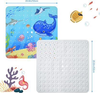 21x21 inch OTraki Baby Bath Mat for Tub Non Slip Cartoon Kids Bathtub Mat Ocean Pattern Kids Shower Mat Anti Slip