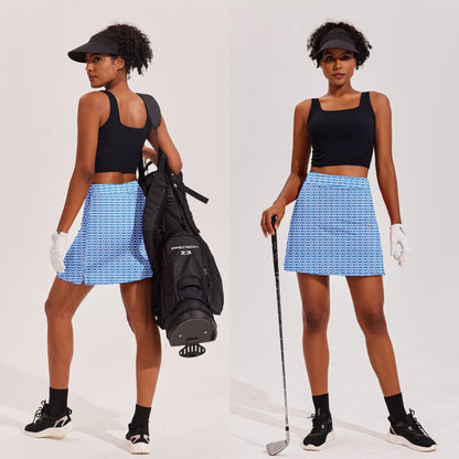 Ekouaer Skort Women 16" Golf Skirts Tennis Athletic Skirt Inner Shorts Pocket Running Workout Pickleball Skorts,Navy Pattern