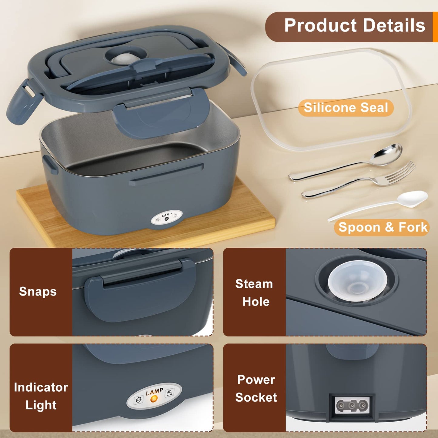 Electric Lunch Box for Adults, Portable Heated Lunch Box Food Warmer 80W Fast Heating Lunchbox 12/24/110/220V, 1.5L Lonchera Eléctrica Portátil Food Heater for Car/Truck Christmas White Elephant Gifts