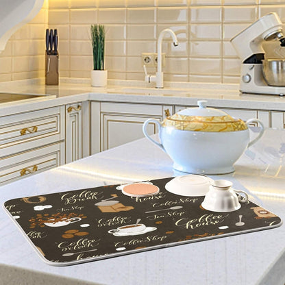 Coffee Beans Dish Drying Mat, 16 x 18 Inch Absorbent Microfiber Drying Pad for Kitchen Countertops
