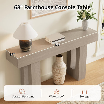 Airynee 63 Inches Long Console Table for Entryway with Drawers, Wooden Sofa Table Behind Couch, Industrial Entry Table for Living Room, Foyer, Hallway, Grey