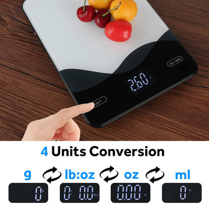 AIMILAR Digital Kitchen Scale 22lb/10kg USB-C Rechargeable, Tempered Glass Top Easy Clean, LED Touch Screen No Buttons, Auto Shut Off