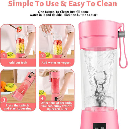 E&M's Portable Blender & Juicer Combo, USB Rechargeable, Pink, Medium