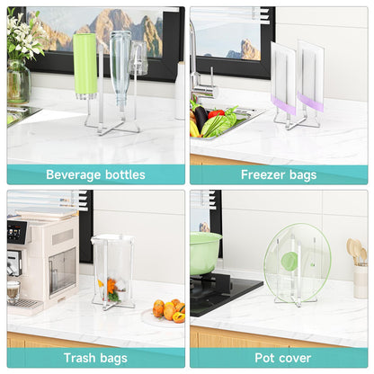 Bottle Drying Rack Reusable Drying Rack for Bottles Metal Foldable Water Bottle Dryer Holder Space Saving Cups Dryer Racks Kitchen Stand Holder for Plastic Bags, Bottles and Cups (Silver, 1PC)