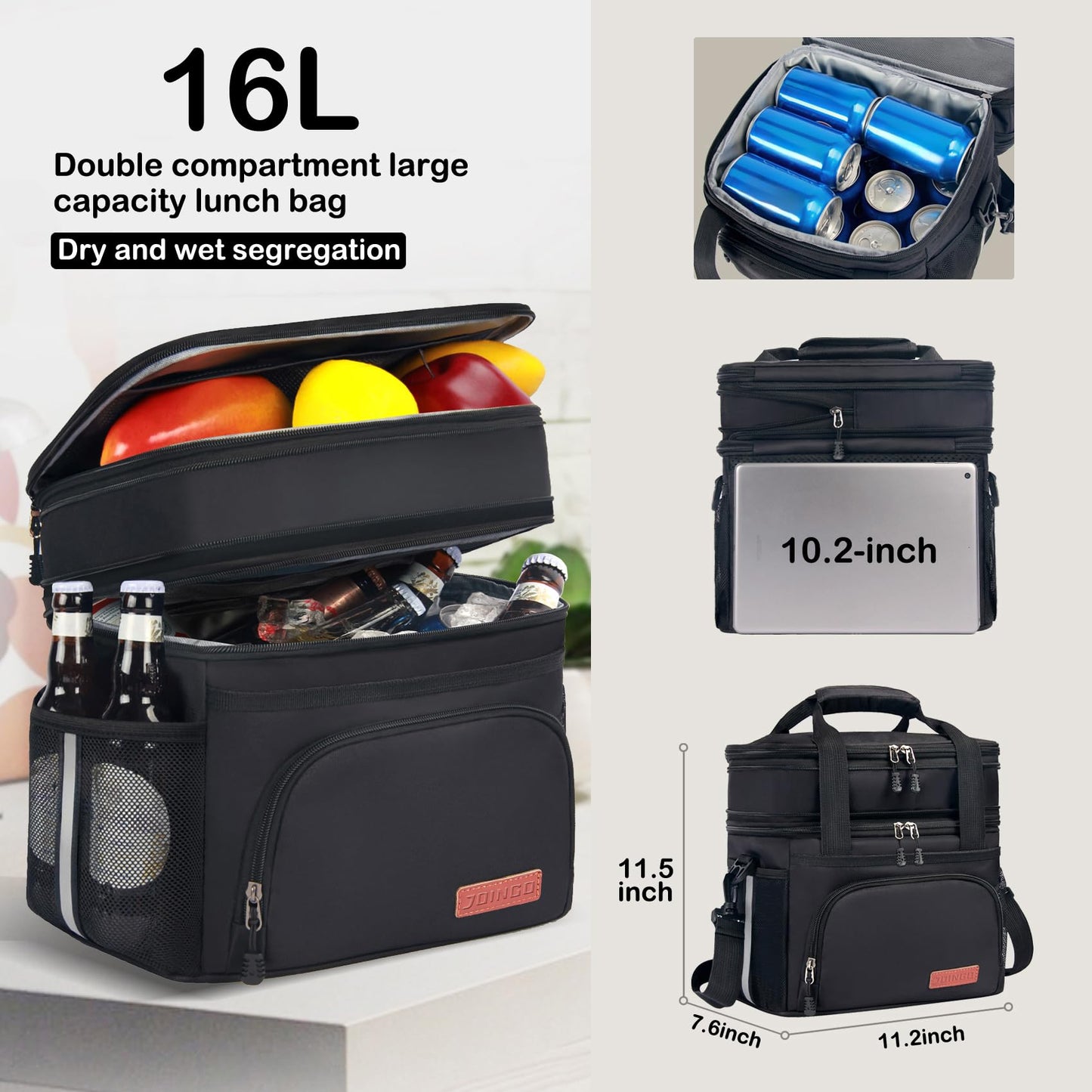 JOINGO Tactical Lunch Box for Men & Women – Expandable 16L Double Deck Insulated Cooler Bag for Work, Construction & 12-Hour Shifts – Heavy Duty Leakproof Large Meal Prep Tote with Shoulder Strap