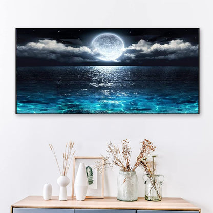 JATOK Large Diamond Painting Kits for Adults (31.5 x 15.7 inch) DIY 5D Sea Moon Full Round Drill Crystal Rhinestone Embroidery Pictures Arts Paint by Number Diamond Art Kits for Home Wall Decor