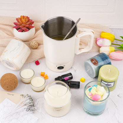 Wax Melter Kit for Candle Making, 1.8L 60OZ Large Candle Melting Pot, DIY Candle Making Supplies for Woman, Included Candle Wicks, Wick Stickers, Centering Device, Stirring Spoon, Mothers Day Gifts