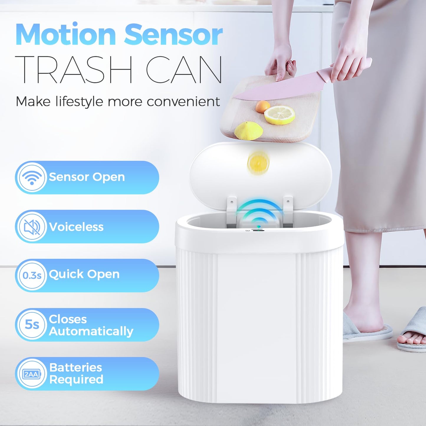 jinligogo 2 Pack 5 Gallon Bathroom Trash Can with Lid, Automatic Motion Sensor White Trash Can, Touchless Slim Waterproof Garbage Bin for Kitchen, Bedroom, Office, and Bathroom