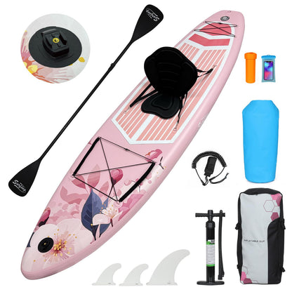 YUSING Inflatable Paddle Board with Seat, 11' x 33'' x 6" SUP, Extra Wide Paddle Boards for Adults, Non-Slip Deck Stand Up Paddle Board with Kayak and SUP Accessories, 3 Removable Fins (Pink Flower)