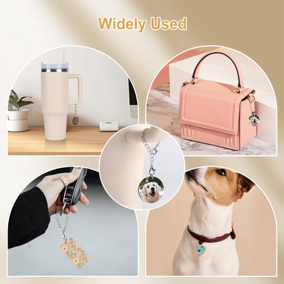 Stanley Cup Charm Accessories for Tumbler Cup - 16Pcs Bulk Set with Keychains, MDF with Chain Jump Ring - DIY Crafts (Rectangle)