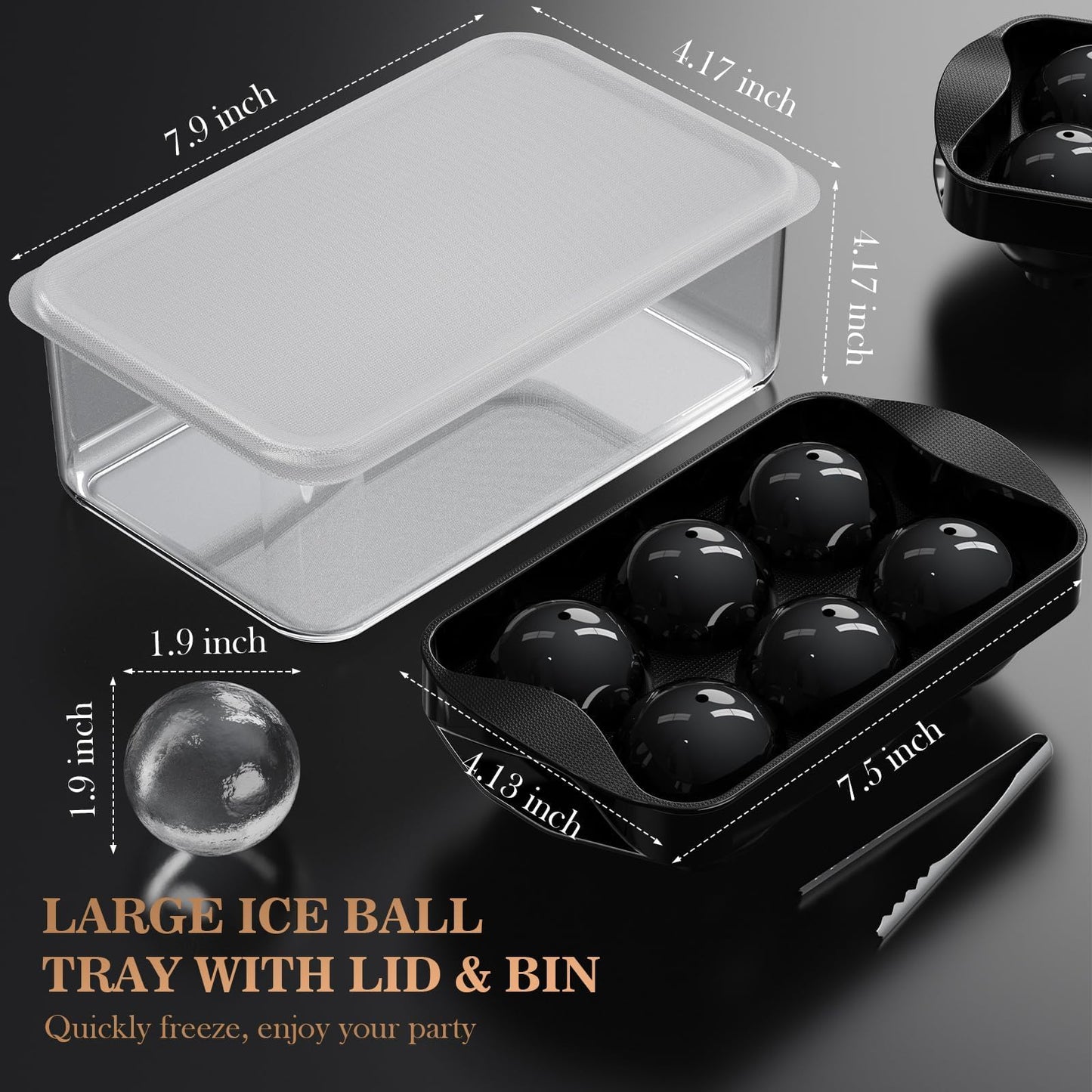 Whiskey Ice Cubes Mold 2 Pack - Round Ice Cube Mold & Ice Ball Maker Set with Storage Bin, Ice Cube Trays with Lid, Tongs for Bourbon & Cocktails, Gifts for Whiskey Lover