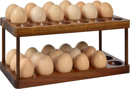 2 Countertop, 36 Wooden Double Layer Egg Holder - Farmhouse Kitchen Acacia Egg Tray Organizer - Tier Fresh Egg Storage