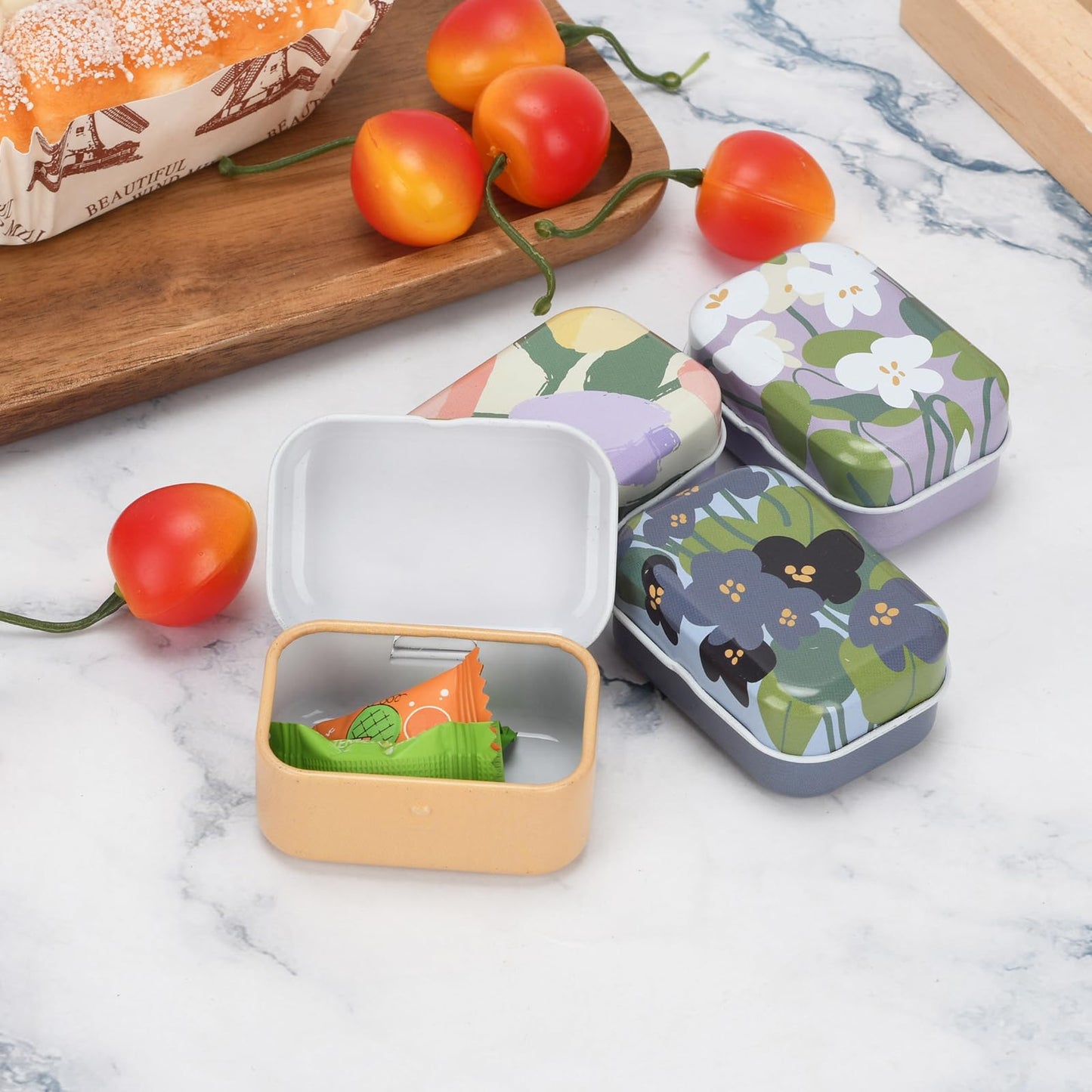 YGFRSTO 32 Pack Mini Floral Tin Boxes with Hinged Lids - Compact Storage Boxes for Small Items, Gift Wrap, Pill Cases or Mint Tins