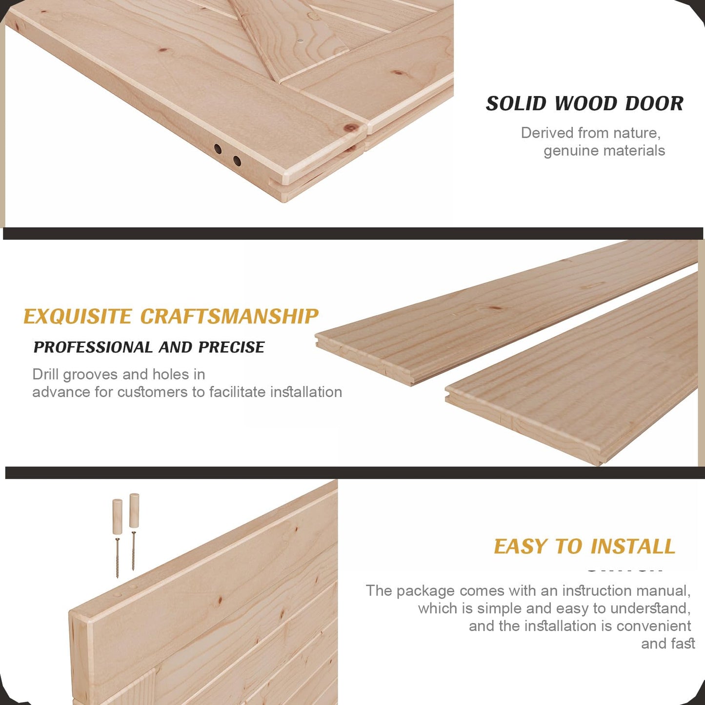 FREDBECK 38in x 84in Sliding Barn Door with 6.6FT Barn Door Hardware Kit Included Wood K Shape Solid Spruce Panel Need to Assembly