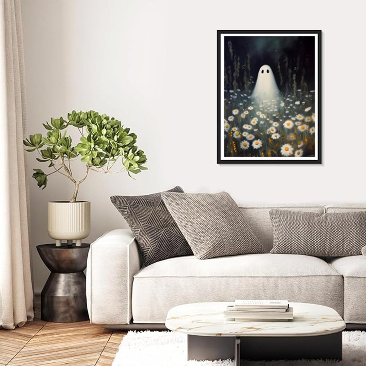 Ghosts Garden Daisy Flower Halloween Diamond Painting Kits for Adult, 5D DIY Round Full Drill Crystal Rhinestone Embroidery Paintings Art Craft 12x16 inch Christmas Decor New Year Valentine's Day Gift