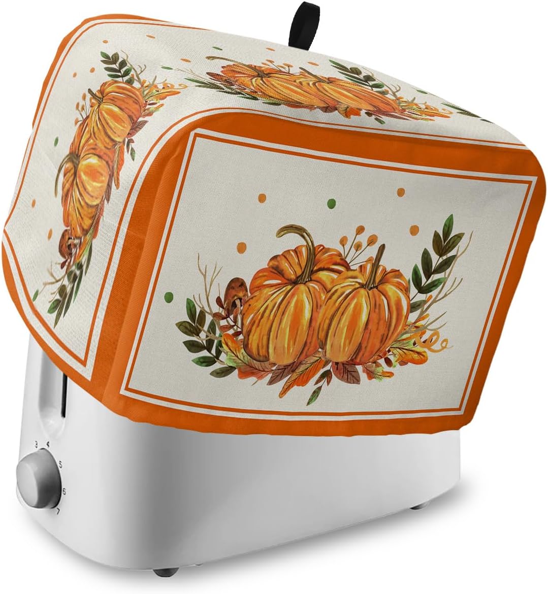 Fall Pumpkin Toaster Cover 2 Slice - Thanksgiving Watercolor Orange Pumpkin Maple Leaf Kitchen Appliance Cover