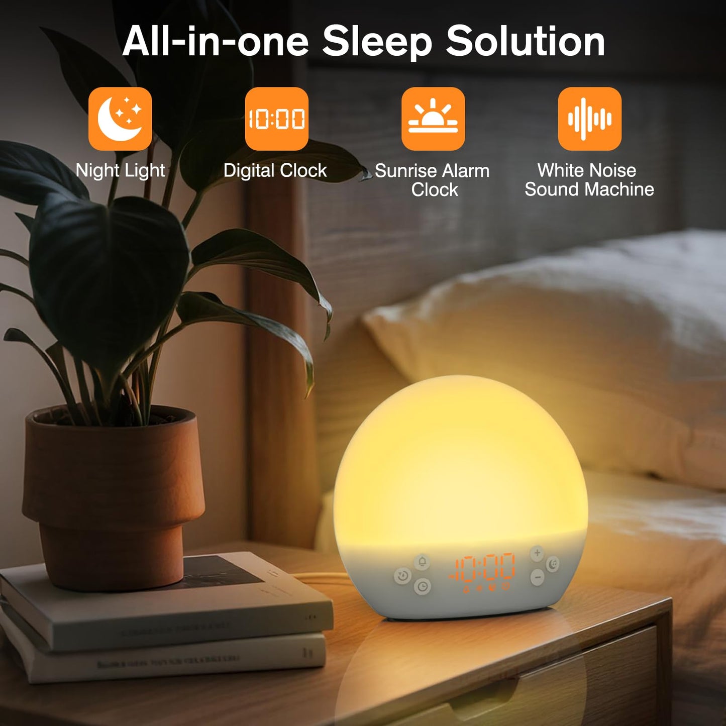 Wake up Light Sunrise Alarm Clock, Digital Alarm Clock Bedside Dimmable Night Light, White Noise Sound Machine 30 Soothing Sounds, Loud Alarm Clock for Heavy Sleepers Adults Kids, Ideal for Gift