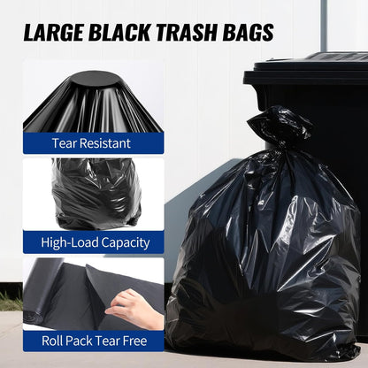 Skiennix 120 Count Trash Bags - Tear-Free 55-60 Gallon Black Garbage Bags for Home & Outdoor Use