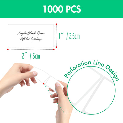 1000 Removable Food Labels, Water/Oil/Tear Resistant Blank Stickers with Perforation Line for Food Containers, Freezer, Fridge, Jars, Pantry, Organization (1” x 2”)