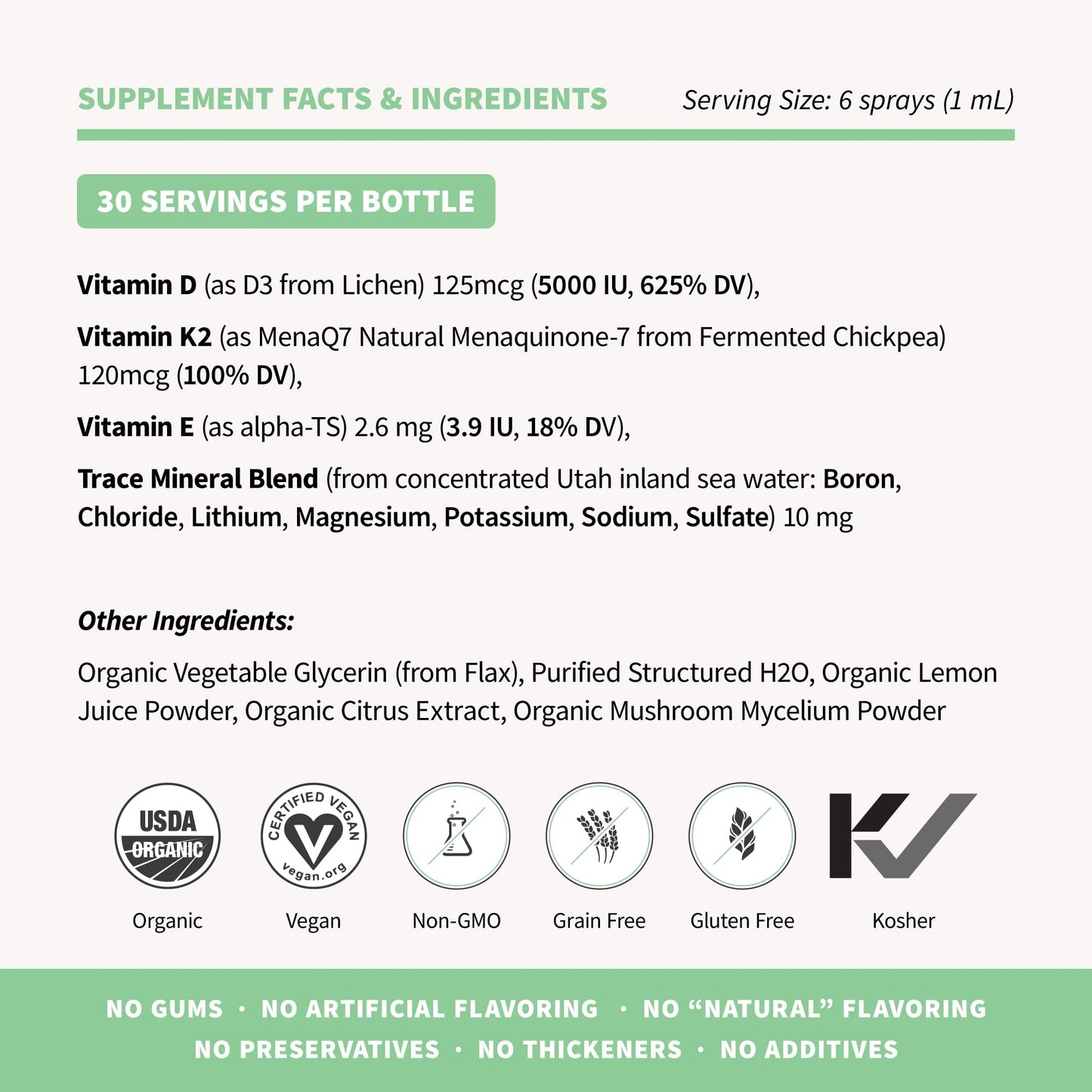 Organic Vitamin D3 5000 IU (Lichen) + K2 120 mcg (Fermented Chickpea), Immune, Bone & Heart Health with Calcium Absorption | Trace Minerals, Lemon & Citrus, Sugar Free, Spray (1 FL OZ, 30 Servings)