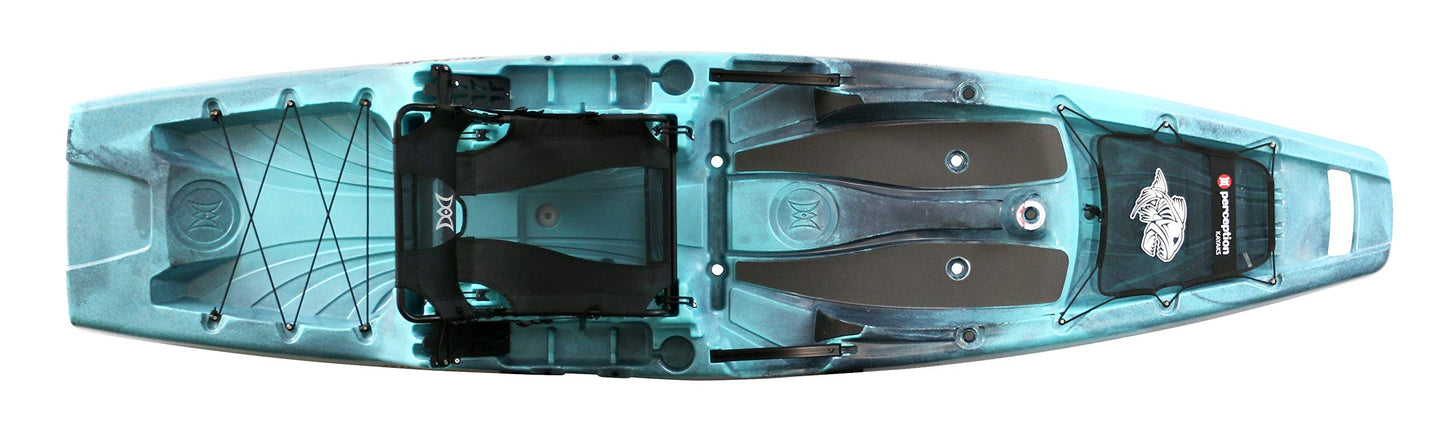 Perception Outlaw 11.5 | Sit on Top Fishing Kayak | Fold Away Lawn Chair Seat | 4 Rod Holders | Integrated Tackle Trays | 11' 6" | Dapper & Perception Paddle & Rod Leash for Kayaks