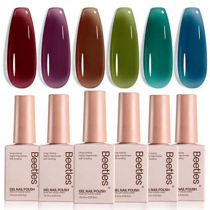 Beetles Jelly Gel Nail Polish Set, 6 Colors Milky White Nude Pink Brown Sheer Gel Polish Kit Nail Concealer Translucent Effect Soak Off Uv French Nail Art Gift for Women Ultimate Monochrome Collection