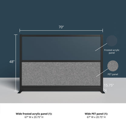Stand Up Desk Store Expanse Modular Wall | 70'' x 48'' Wall | Expandable Partition Room Divider with Rearrangeable Frosted Acrylic & Sound Absorbent Wide Panels (Black Frame)