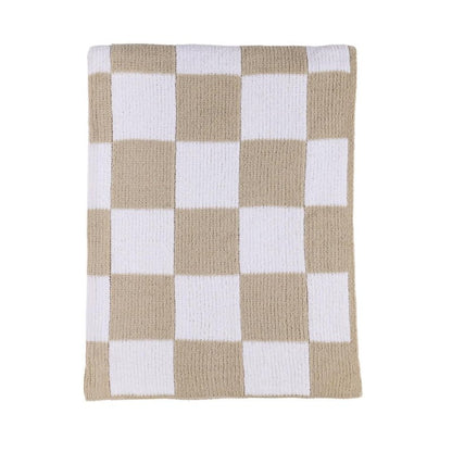 Living Textiles Taupe Check Chenille Knitted Soft Baby Blanket - Reversible Premium Cozy Fabric for Best Comfort - for Infant,Toddler,Newborn,Nursery,Boy,Girl,Throw,Crib,Stroller