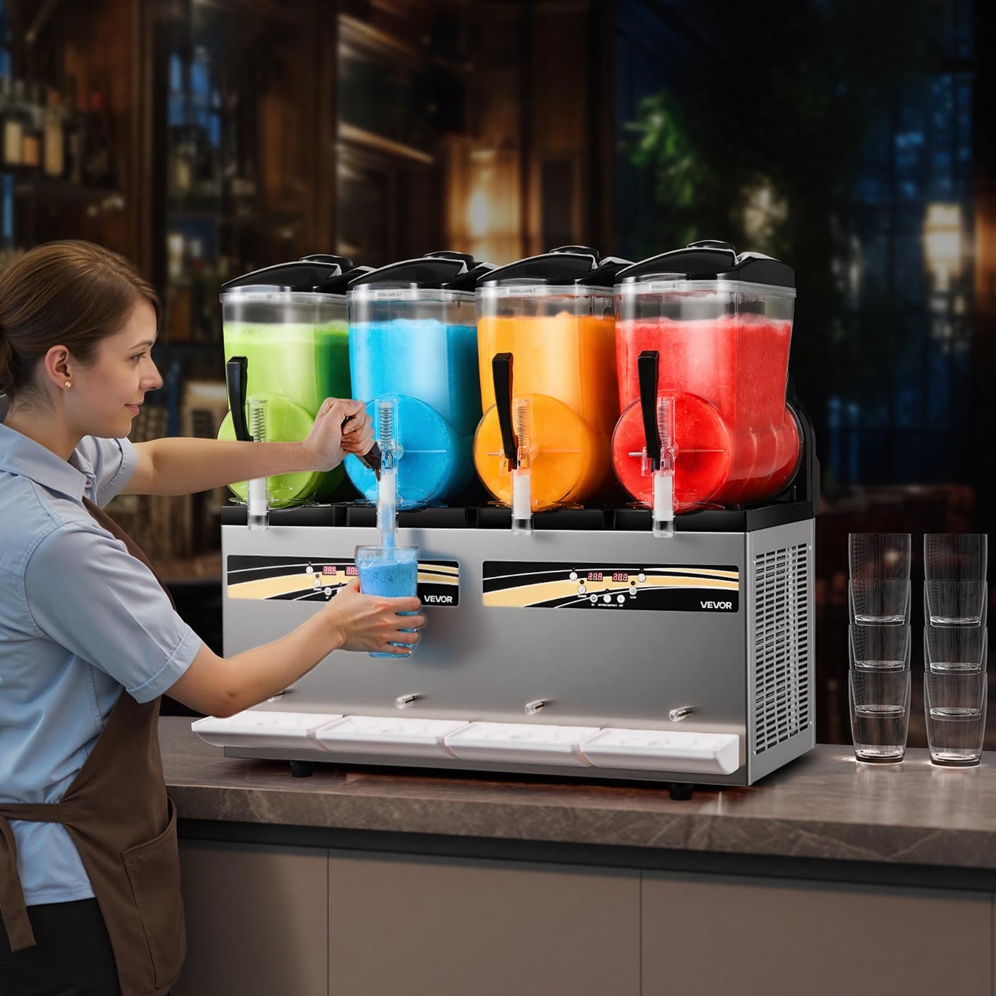 VEVOR Slushie Machine, 12L/3.17Gal x 4 Tank Commercial Slushy Maker, Frozen Drink Maker with Self-Cleaning, Margarita Machine for Restaurants Bars Party for Slushie, Margaritas, Milkshake & More