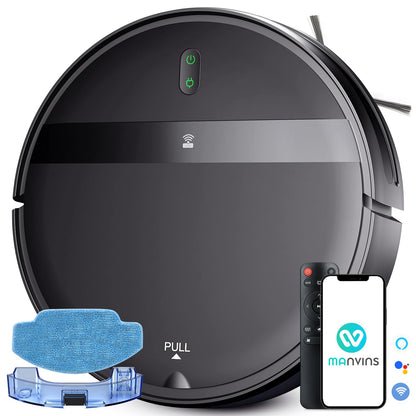MANVINS Robot Vacuum and Mop Combo, WiFi/Alexa/App Scheduling, Smart Robotic Vacuum Cleaner, Ultra-Slim & Quiet, Tangle-Free, Auto Recharge, Robot Vacuum Cleaner for Pet Hair/Carpet/Hard Floor