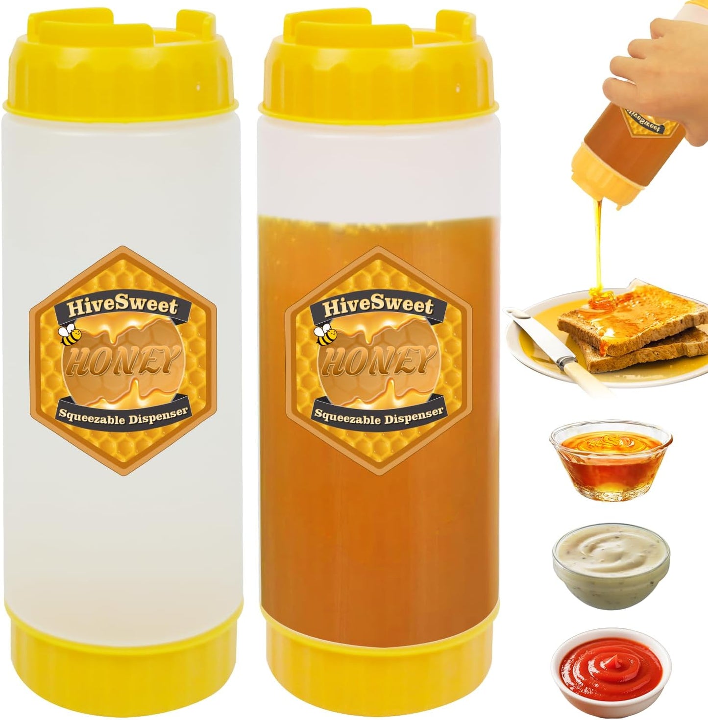 18 Oz 2 Pack Honey Jar Honey Dispenser No Drip For Double Ended Squeeze Syrup Dispenser For Home Kitchen