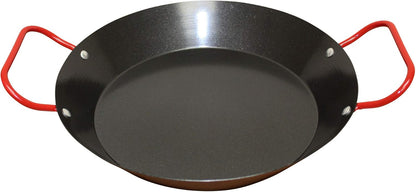 IMUSA USA 10" Carbon Steel Coated Nonstick Paella Pan, Black with Red Handles