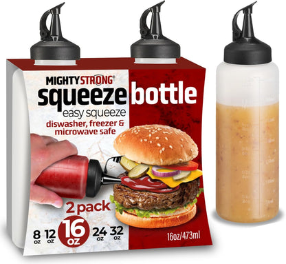 16 oz 2 Pack Condiment Squeeze Bottles for Sauces and Liquids Plastic Refillable Squirt Bottles for Ketchup, Oils