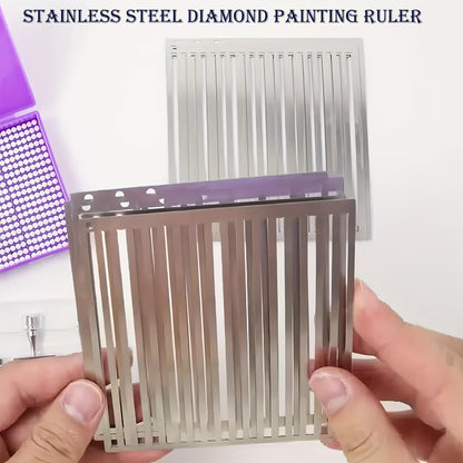 Diamond Painting Ruler Stainless Steel Diamond Art Ruler Alignment, Diamond Painting Guide Tools (Square-3Pcs(1,3,4 Rows))