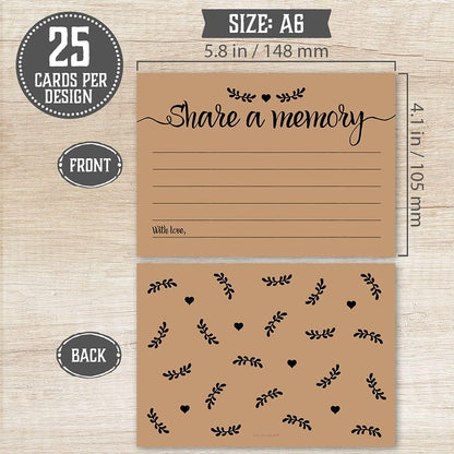 50 Share A Memory Cards for Celebration of Life, Memorial, Funeral, Retirement, Birthday, Wedding - 2 Rustic Designs