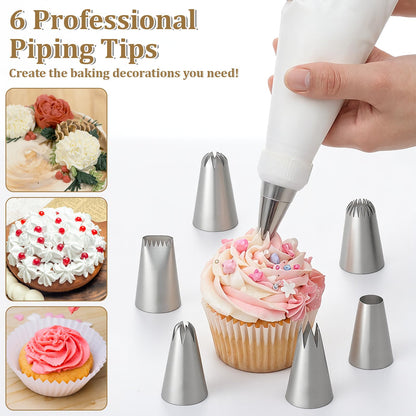 4 Pcs 24 inch Reusable Piping Bags and Tips Set 11Pcs Cotton Pastry Bags Kit Frosting Piping Kit, Durable Cotton Exterior for Cake Decorating, Cupcakes, Cookies, Home Bakers, Chefs