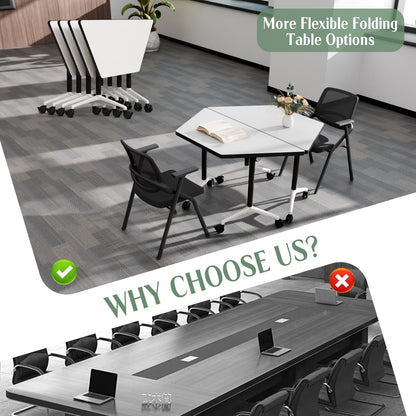 6 Pack Folding Conference Table,T-Shaped Conference Room Tables with Wheels, 47.2 in Modern Conference Table,Mobile Modular Seminar Meeting Desk for Classrooms,Office & Seminar (6, White)