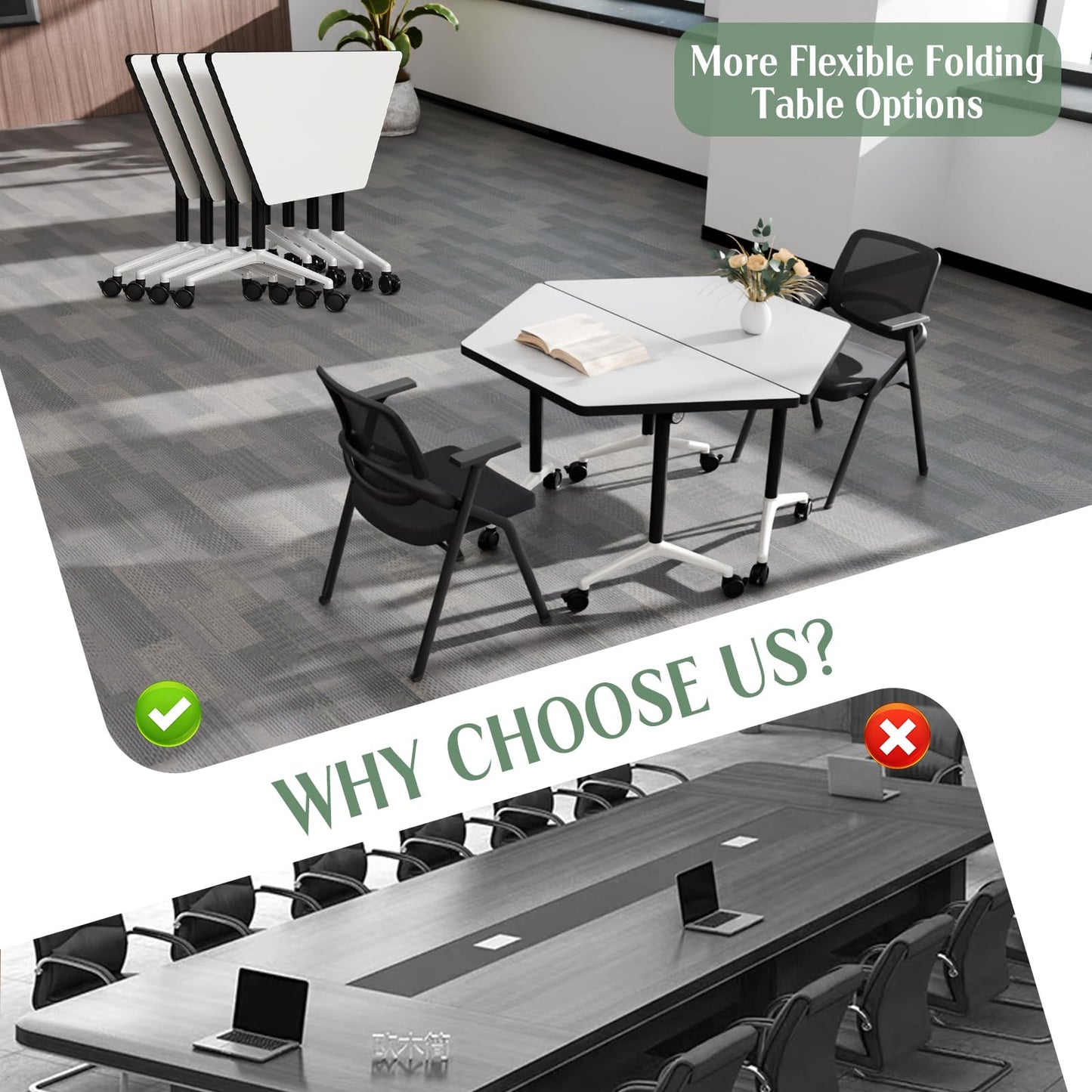 2 Pack Folding Conference Table,T-Shaped Conference Room Tables with Wheels, 47.2 in Modern Conference Table,Mobile Modular Seminar Meeting Desk for Classrooms,Office & Seminar (2, White)