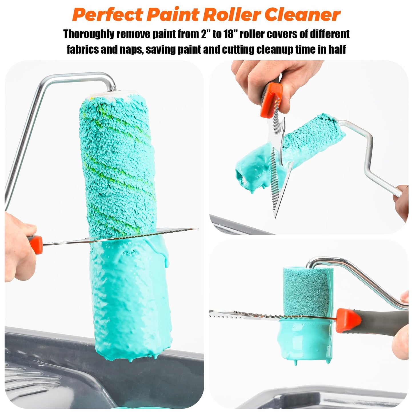 PinStone Paint Brush and Roller Cleaner Tool - Paint Brush Comb, Paint Roller Cleaner, Solvent-Resistant Stainless Steel Blade, Easy Grip Rubber Handle, Putty Knife Scraper, 8-in-1 Painters Tool