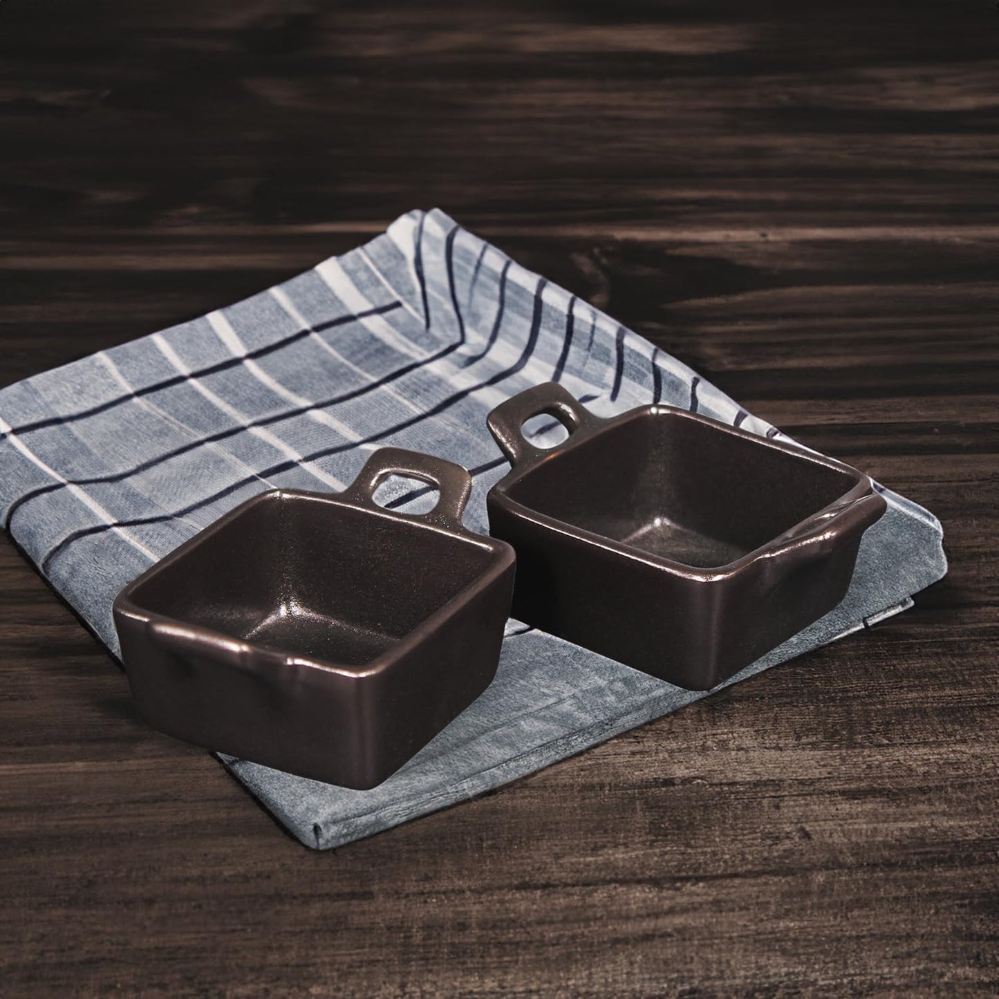 Creme Brulee Square Ramekins - Mini Ceramic Custard Cups, 1.72 oz Oven Safe Souffle Dishes, Set of 8