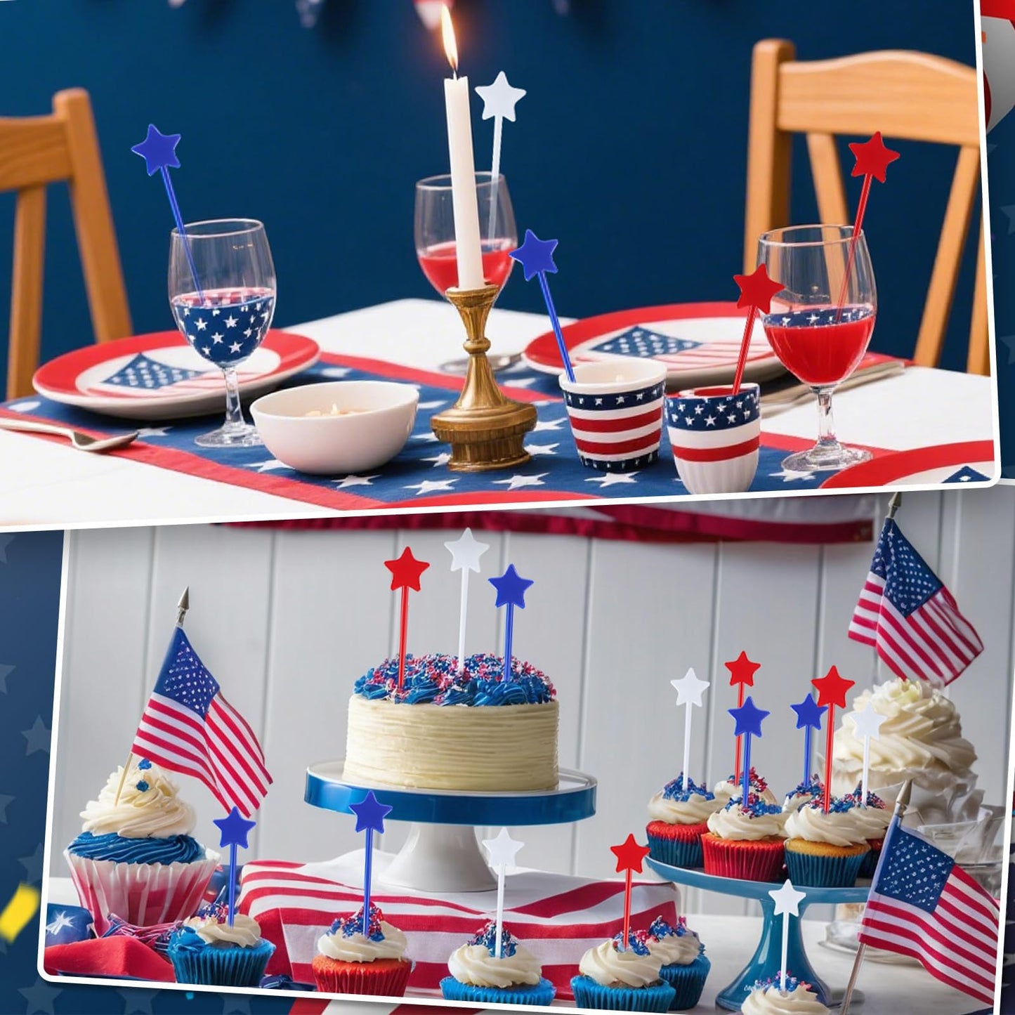 Jansun 36 Pcs 4th of July Patriotic Red White Blue Cocktail Drink Stirrers